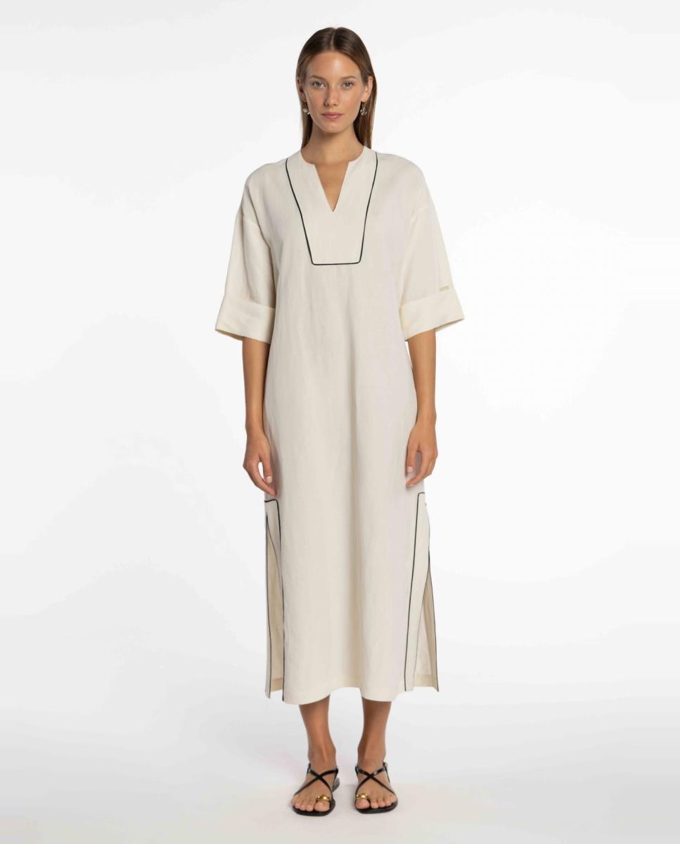 Imagem 0 de Vestido de Linho com Vivos em Contraste.