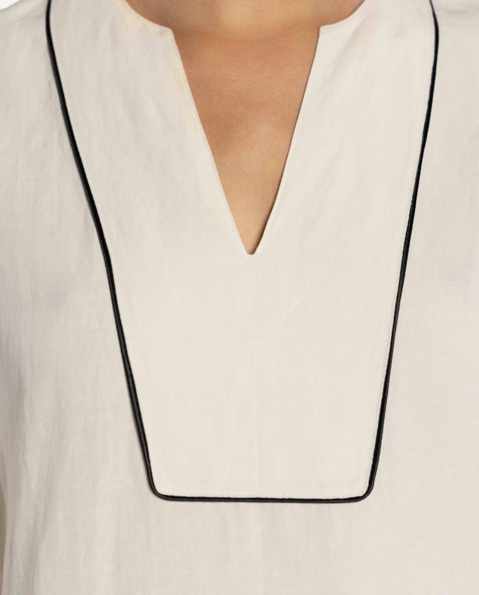 Vestido de Linho com Vivos em Contraste Branco-5