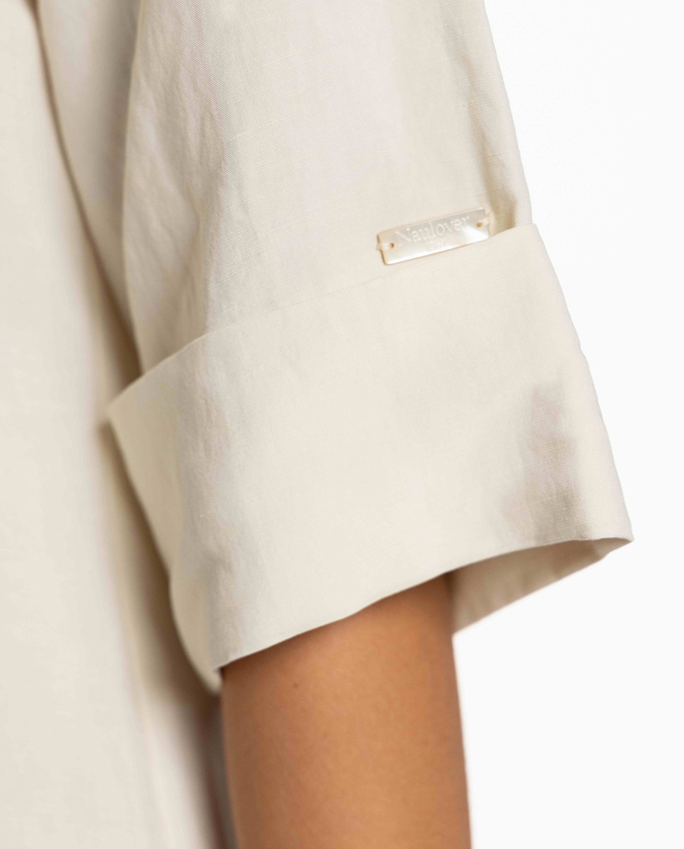 Vestido de Linho com Vivos em Contraste Branco-6