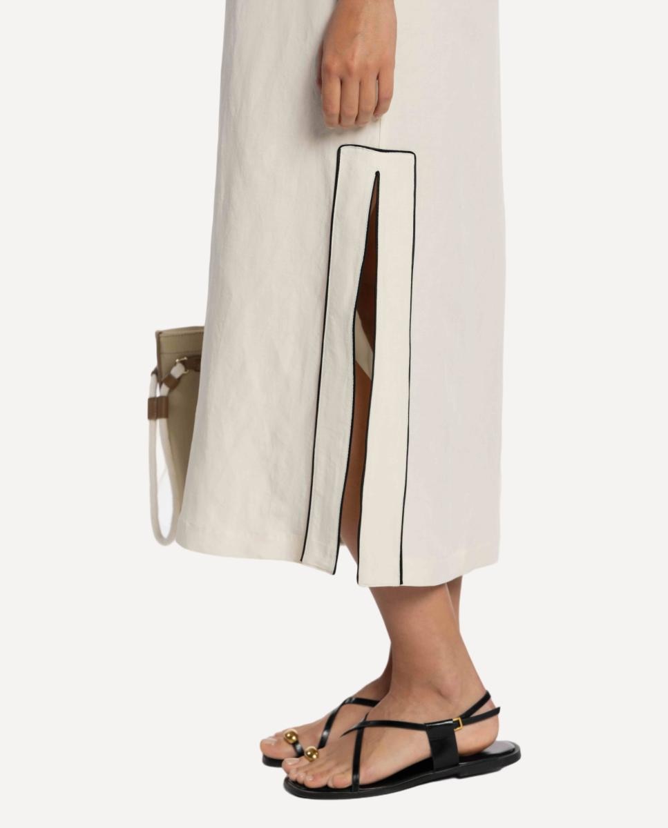 Vestido de Linho com Vivos em Contraste Branco-7