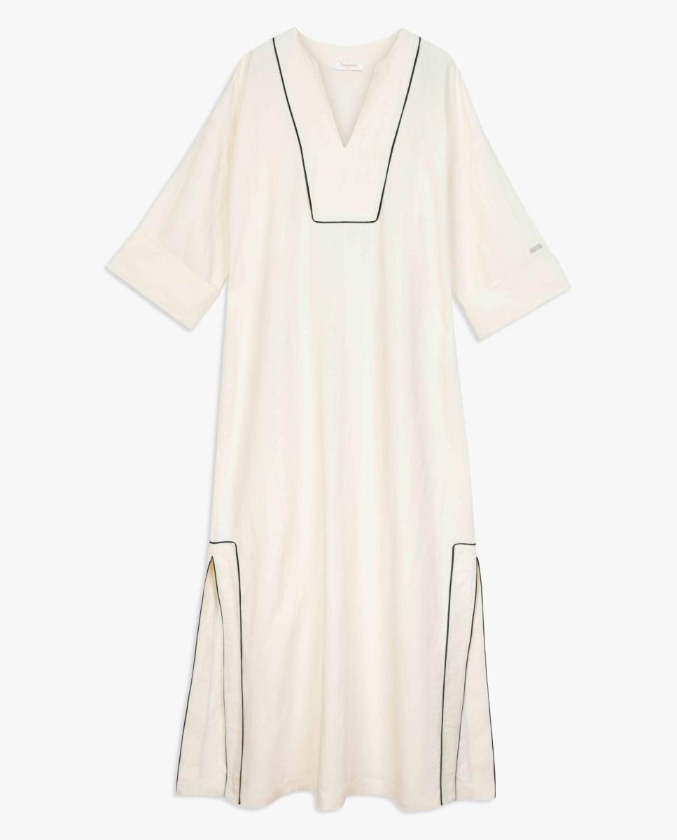 Vestido de Linho com Vivos em Contraste Branco-9