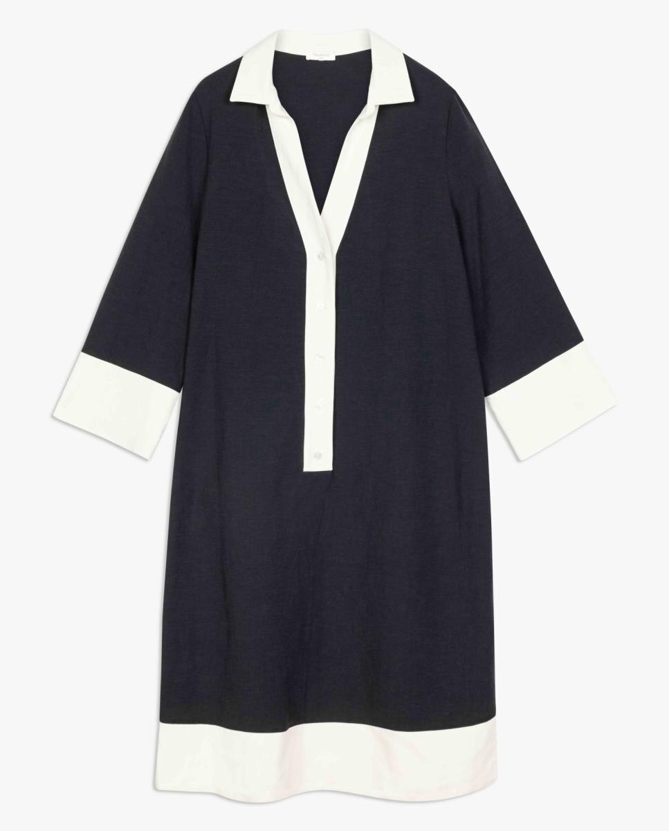Vestido Bicolor com Gola Preto-5