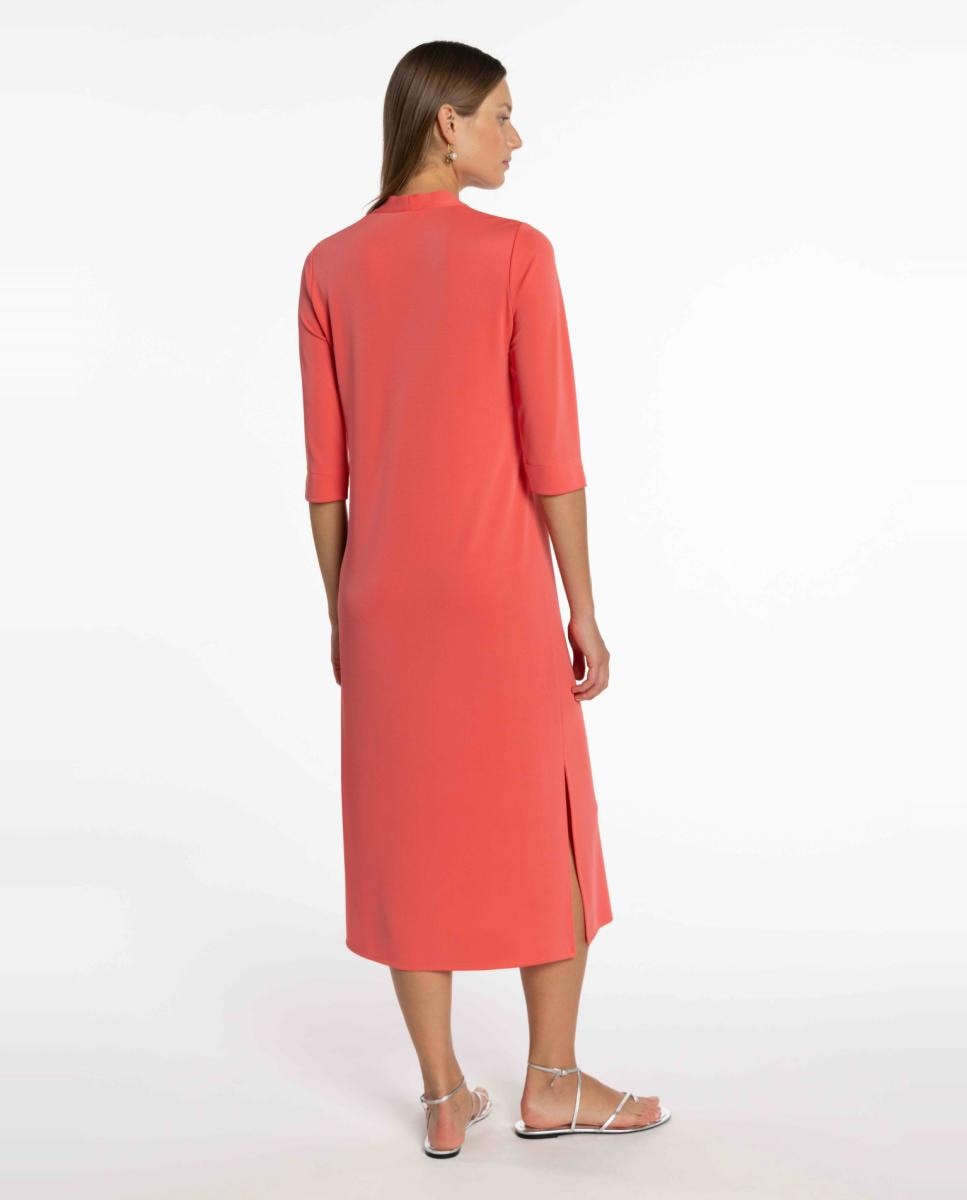 Vestido de Malha Circular com Prega Central Coral-2