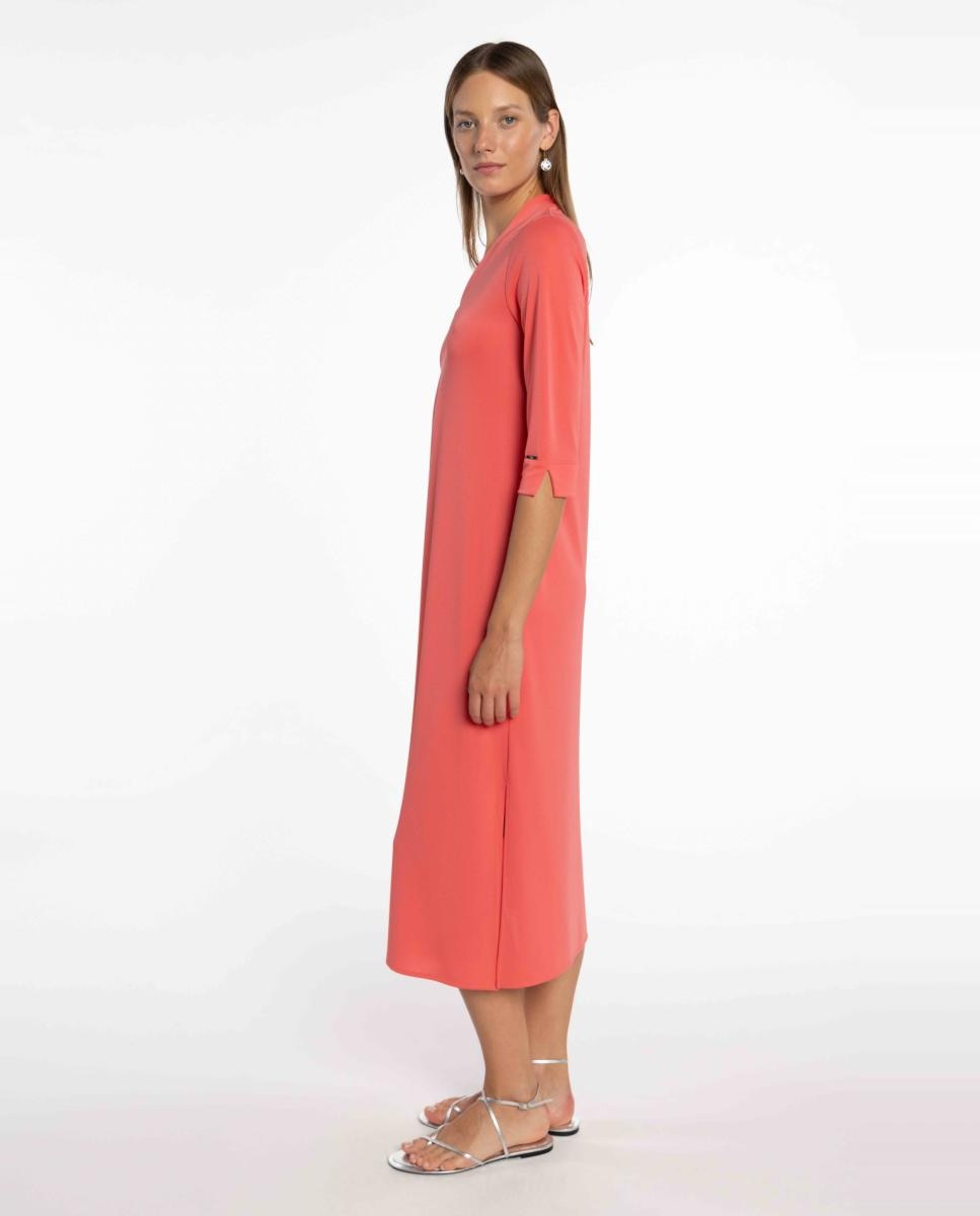 Vestido de Malha Circular com Prega Central Coral-3