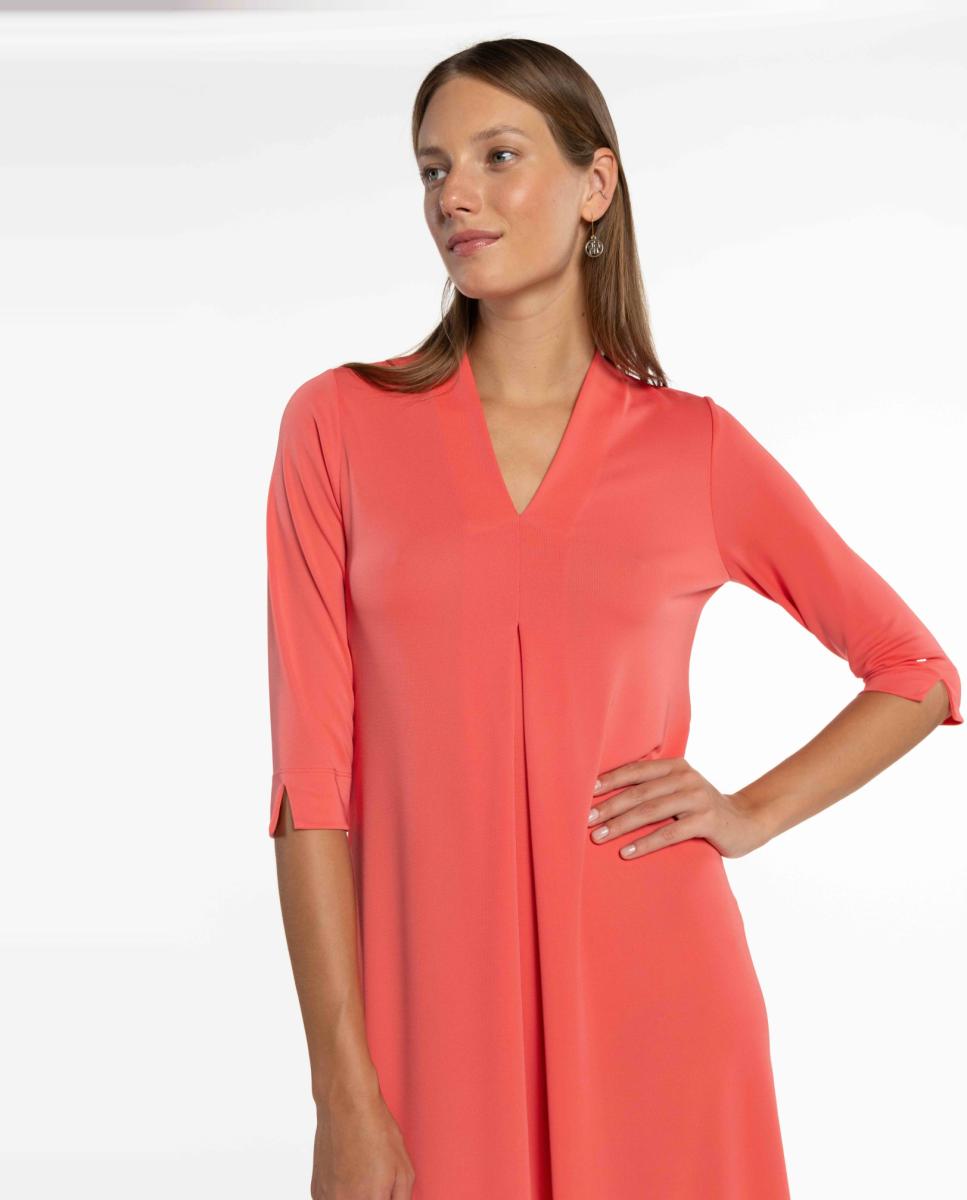 Vestido de Malha Circular com Prega Central Coral-4