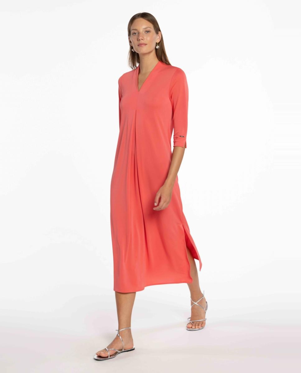 Vestido de Malha Circular com Prega Central Coral-6