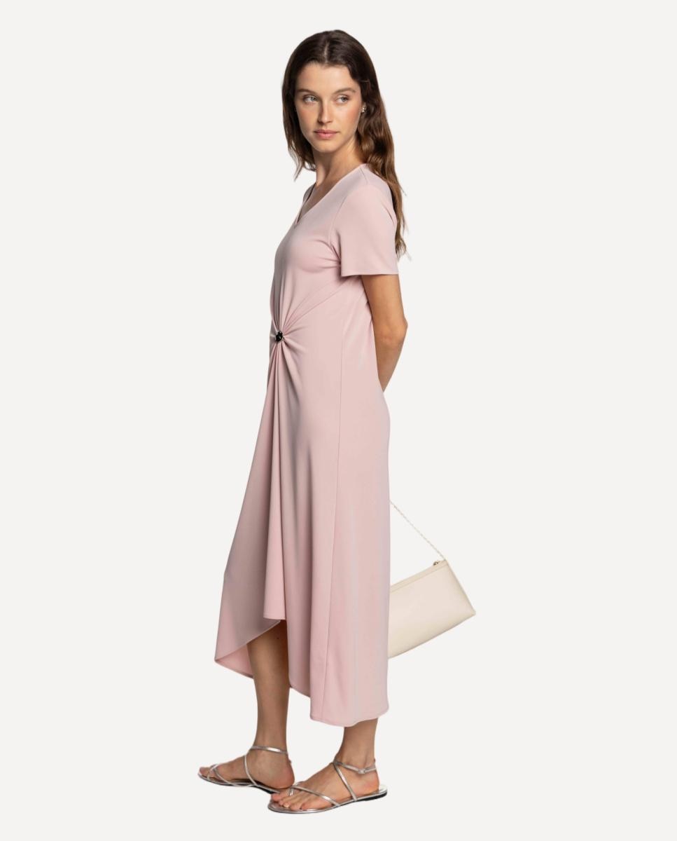 Vestido de Malha Circular Franzido Rosa-3