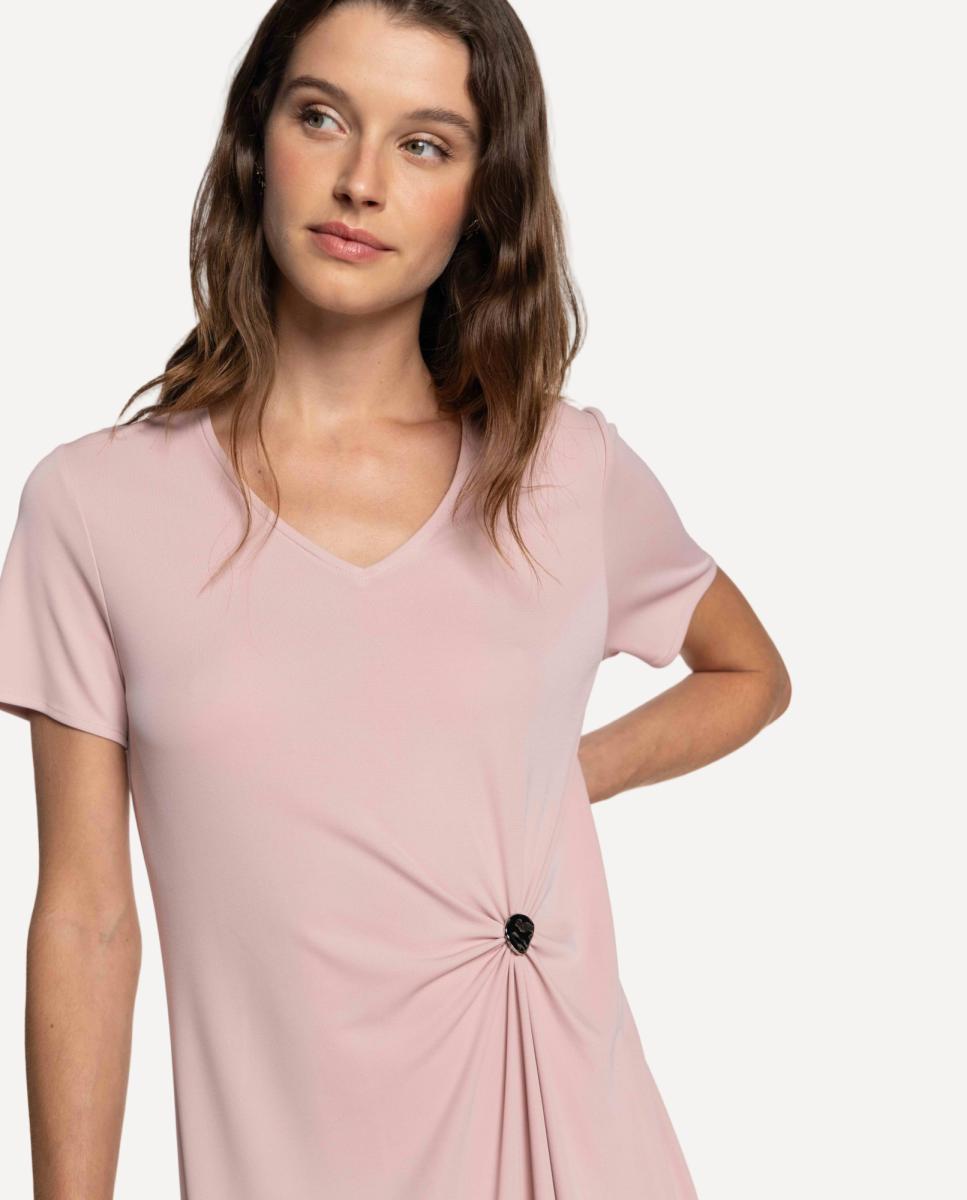 Vestido de Malha Circular Franzido Rosa-4