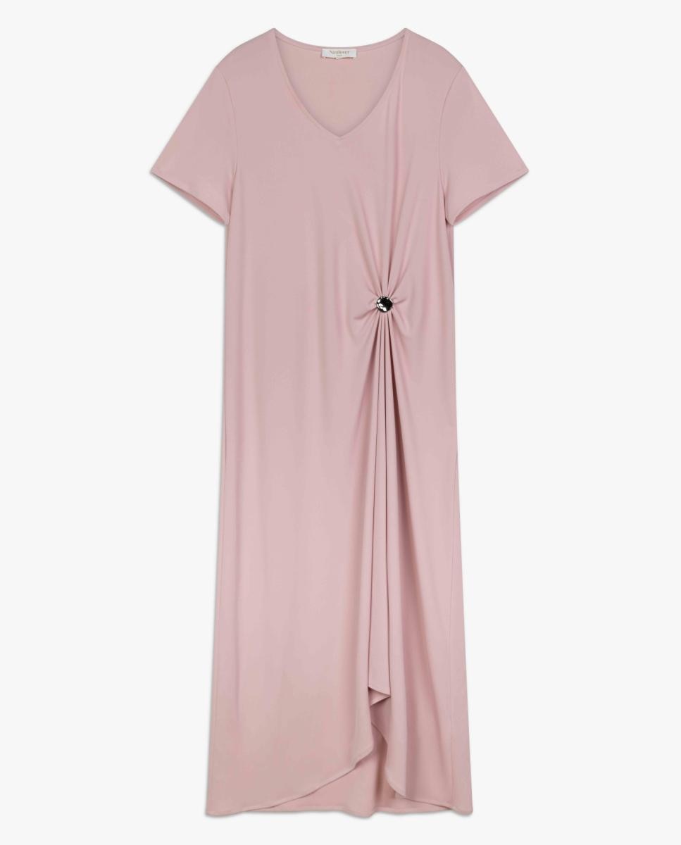 Vestido de Malha Circular Franzido Rosa-6