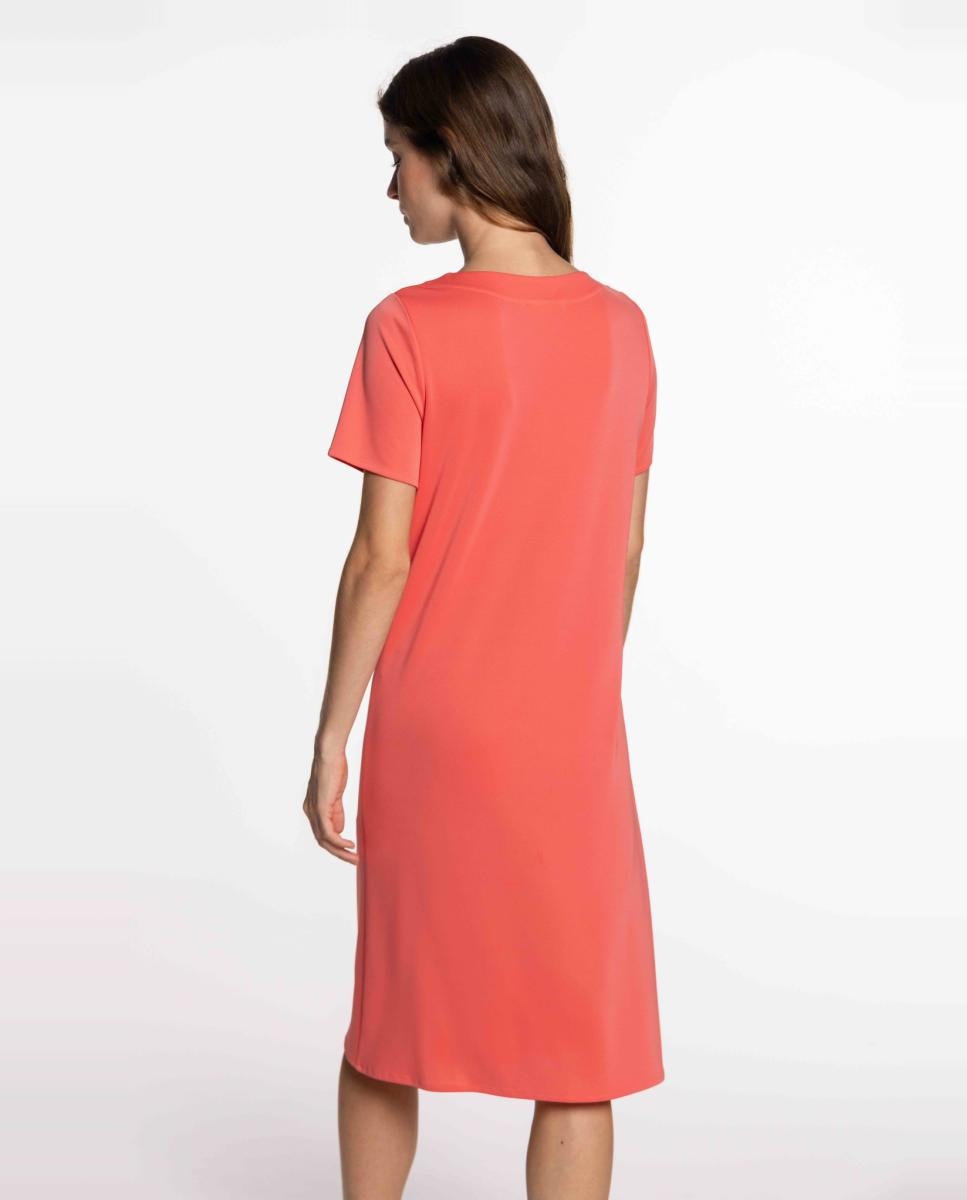 Vestido de Malha Circular com Prega Central Coral-2