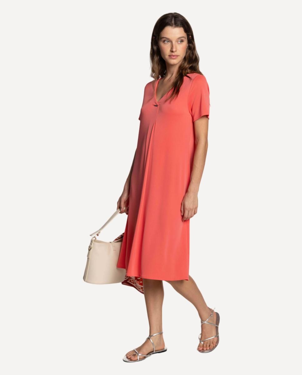 Vestido de Malha Circular com Prega Central Coral-3