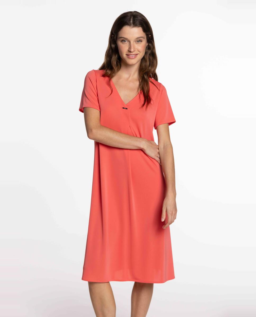 Vestido de Malha Circular com Prega Central Coral-4