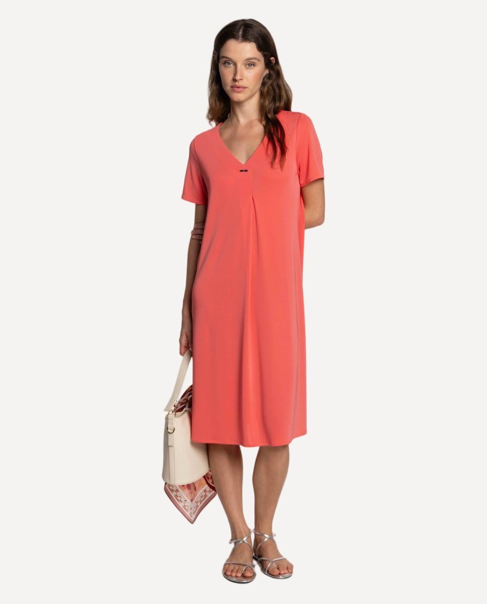 Vestido de Malha Circular com Prega Central Coral-6