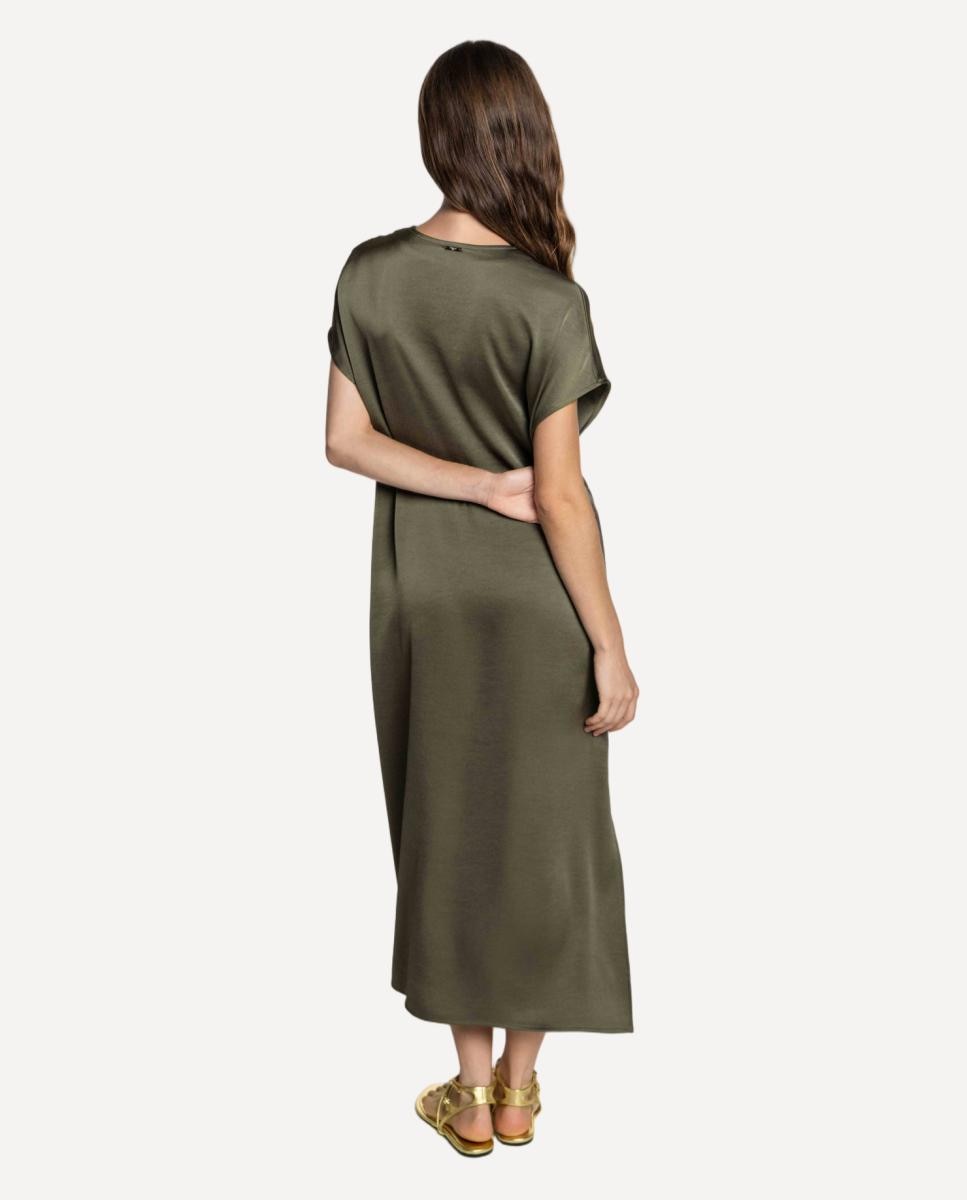 Vestido de Cetim Duplo com Comprimento Total Castanho-2
