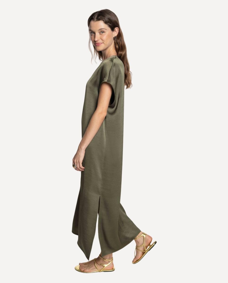 Vestido de Cetim Duplo com Comprimento Total Castanho-3