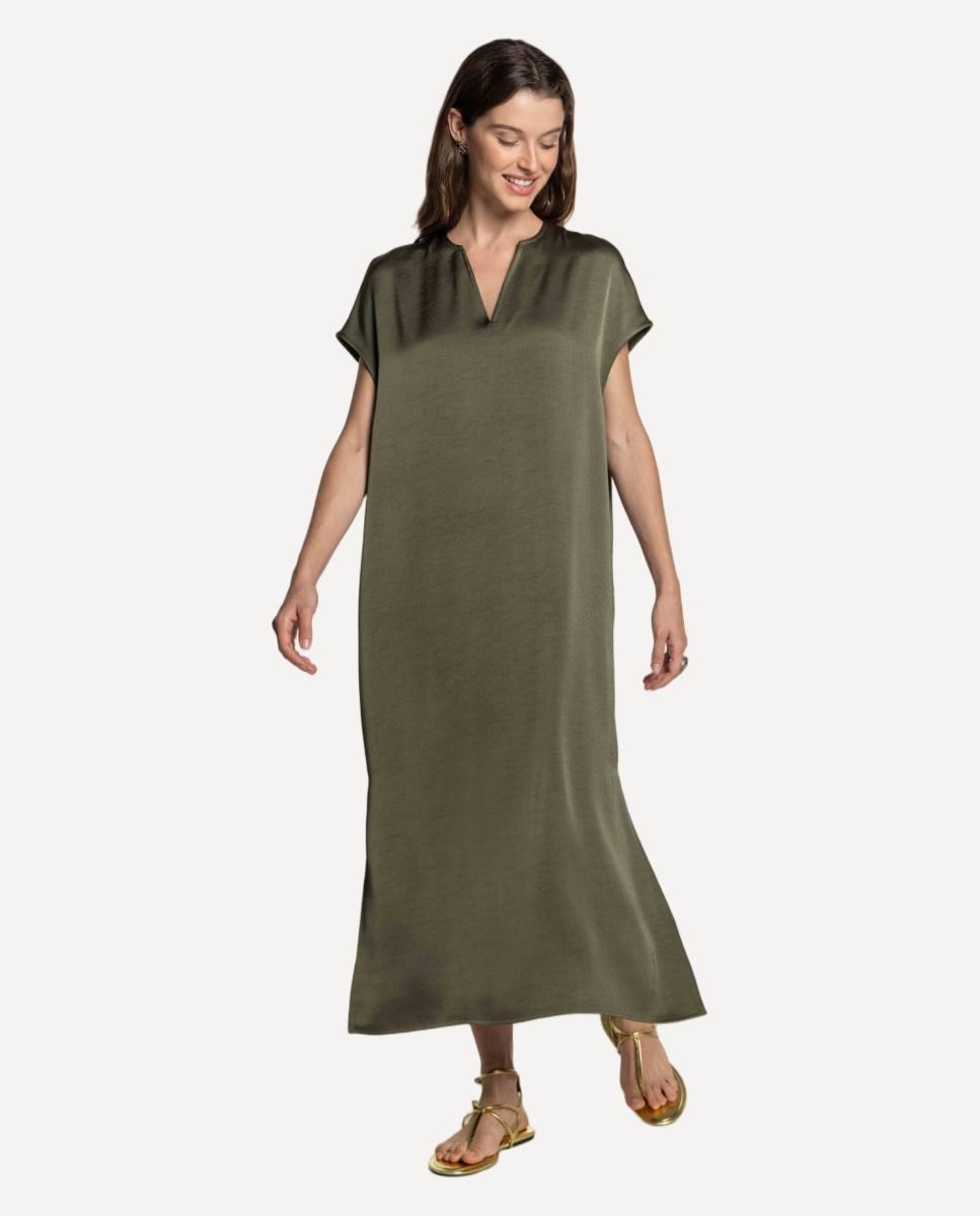 Vestido de Cetim Duplo com Comprimento Total Castanho-4