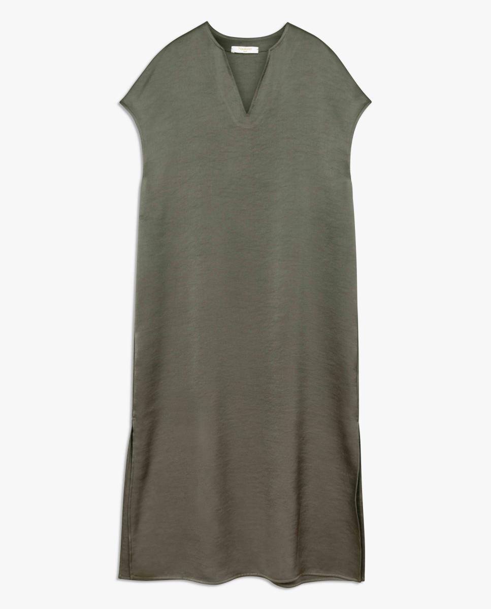 Vestido de Cetim Duplo com Comprimento Total Castanho-5