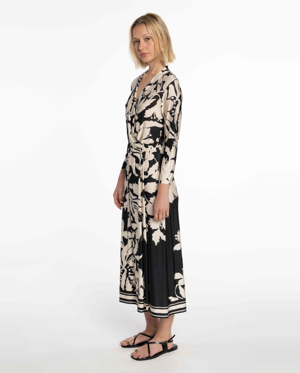 Vestido de Malha Circular com Estampado Floral Preto-3