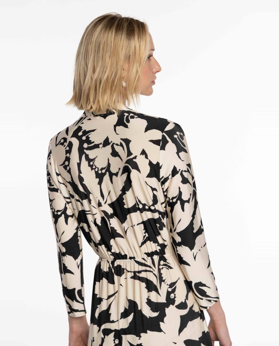 Vestido de Malha Circular com Estampado Floral Preto-5