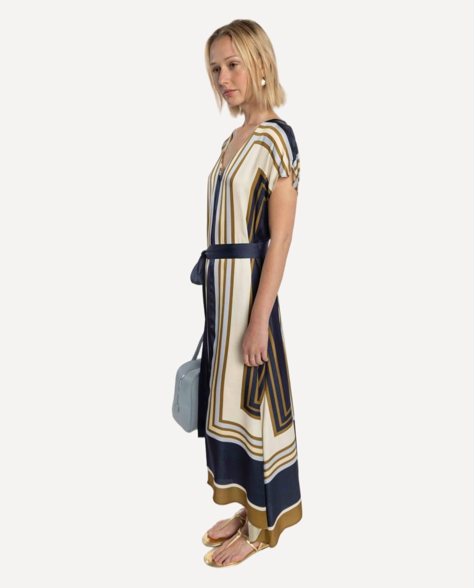 Vestido Estampado de Cetim Azul-marinho-3