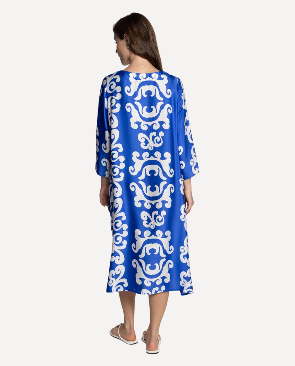 Vestido Midi de Cetim Estampado Azul-2