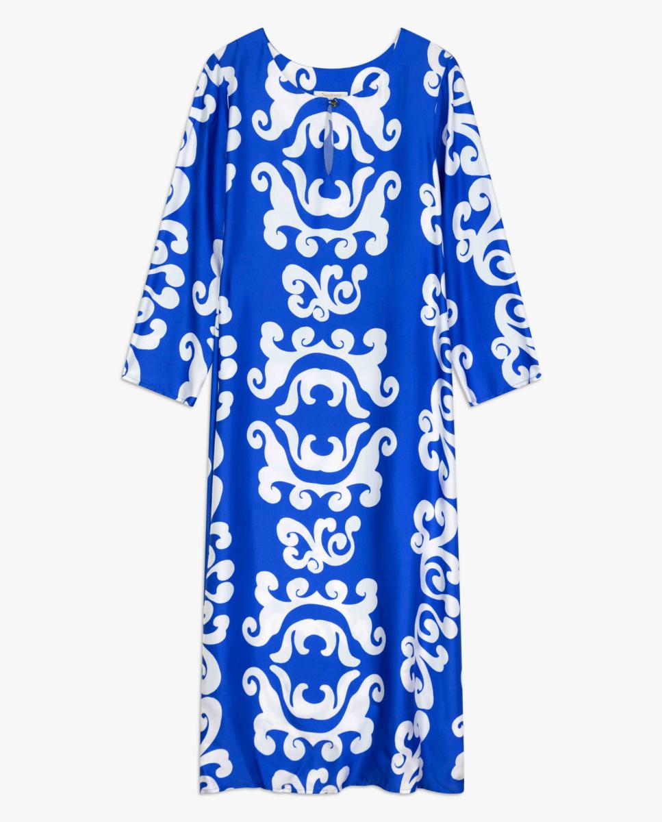 Vestido Midi de Cetim Estampado Azul-7