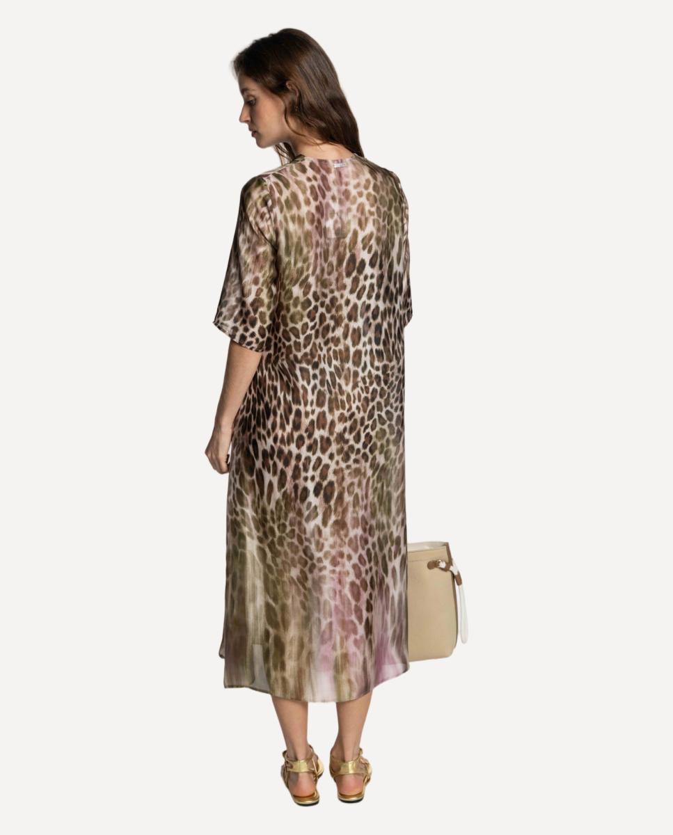 Vestido de Cetim com Animal Print Verde pardo-2