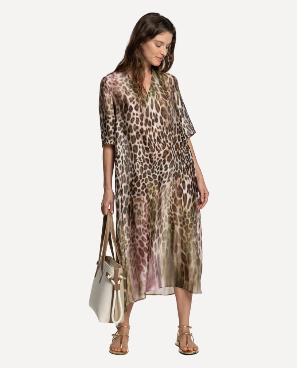 Vestido de Cetim com Animal Print Verde pardo-6