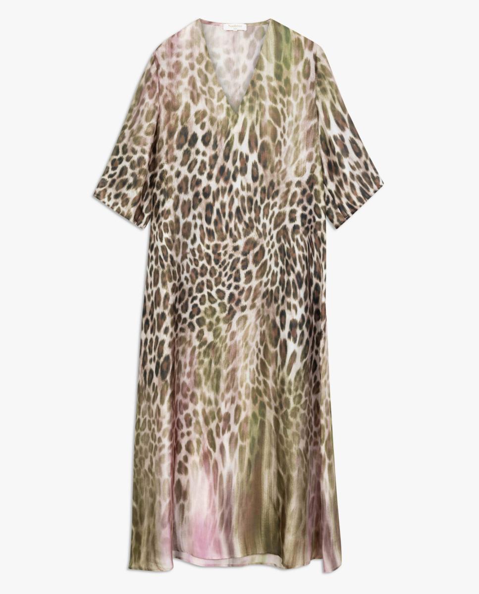 Vestido de Cetim com Animal Print Verde pardo-7