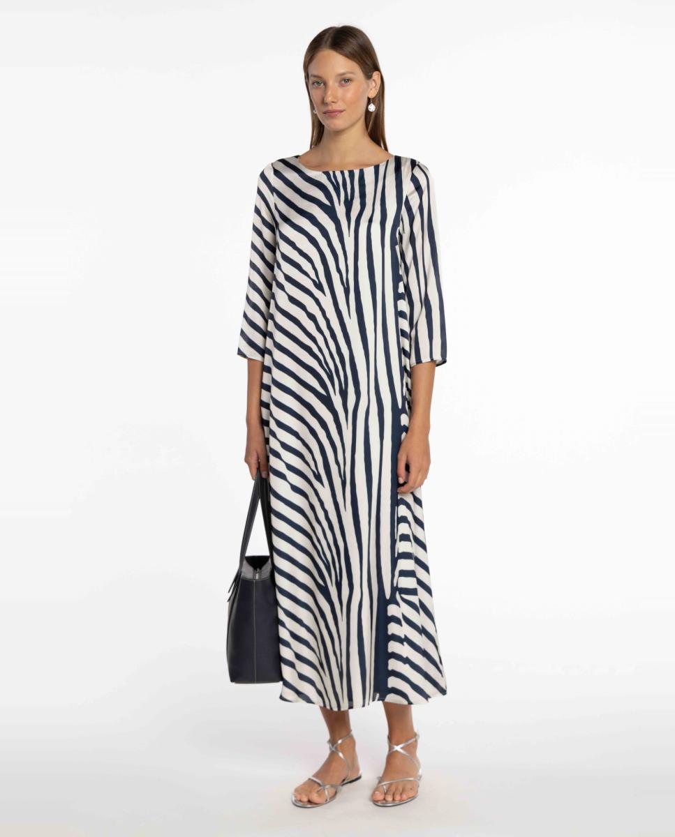 Vestido de Cetim com Animal Print. Azul-marinho-6