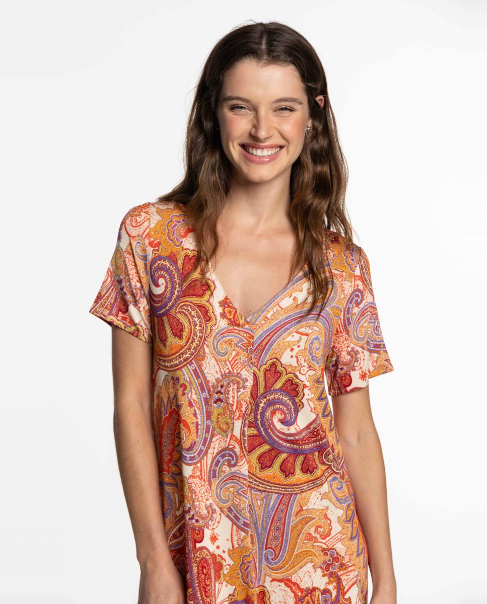 Vestido de Malha Circular com Prega Central Vermelho-4
