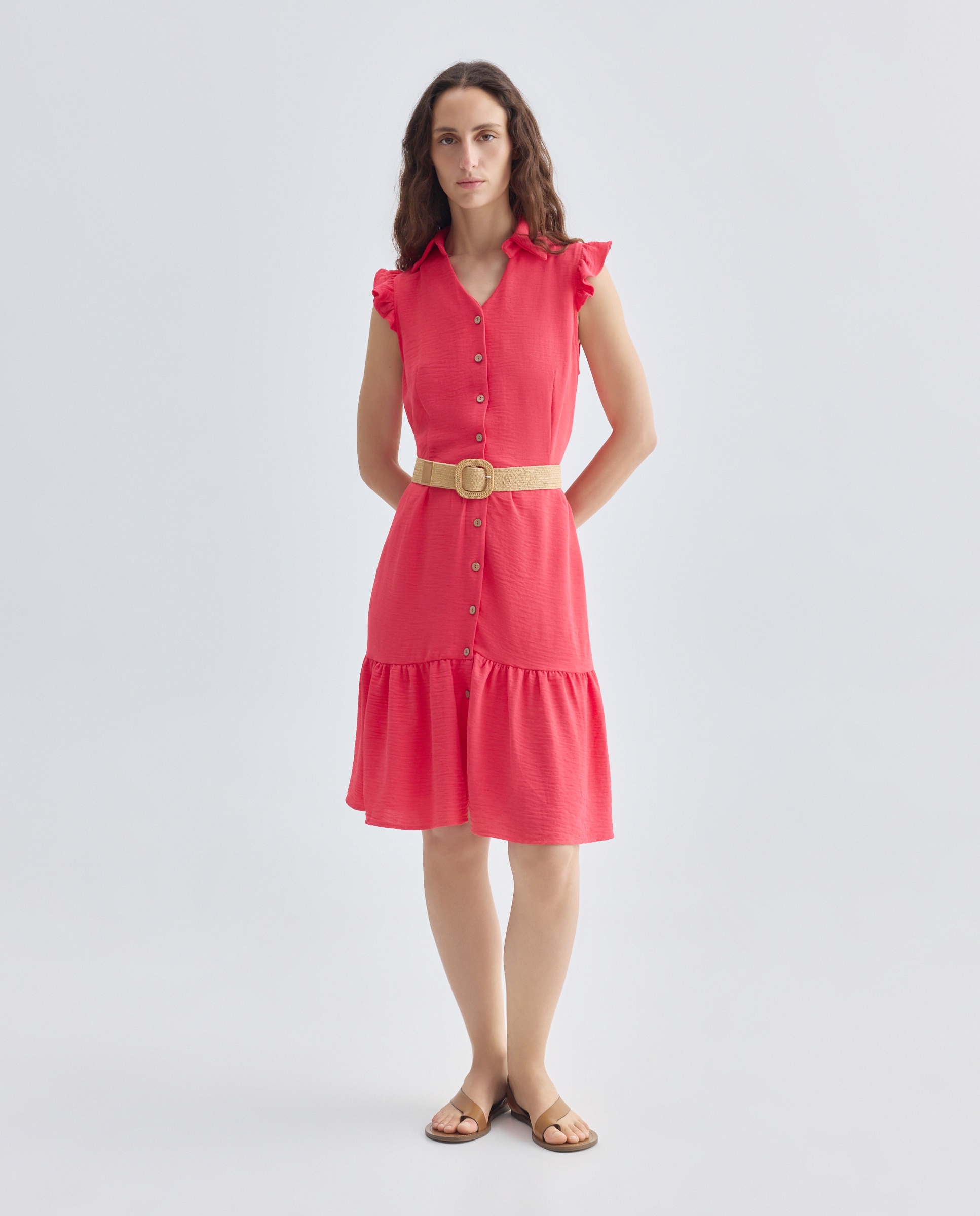 Imagen 0 de Vestido manga corta liso Coral