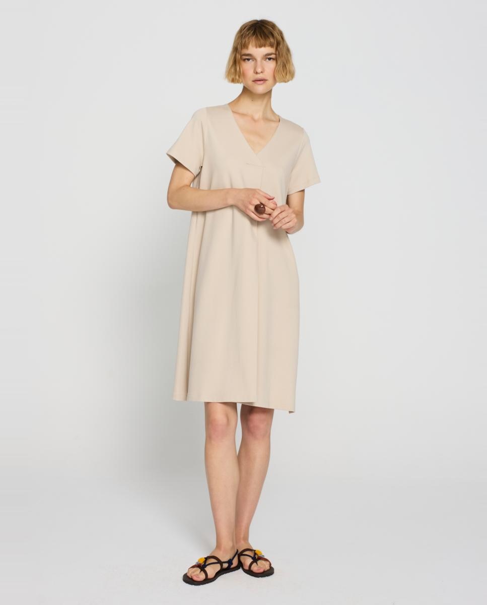 Vestido com Prega no Decote Creme-1