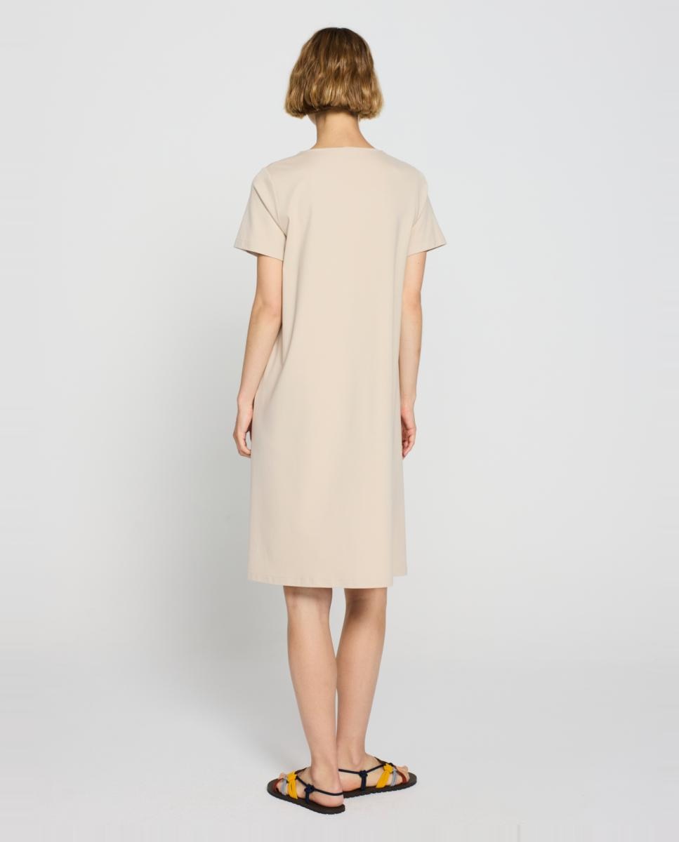 Vestido com Prega no Decote Creme-2