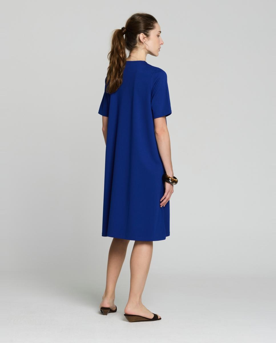 Vestido com Prega no Decote Azul-índigo-2