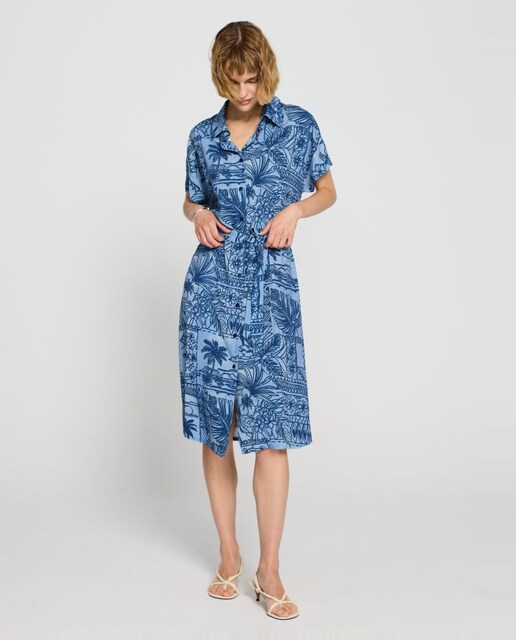 Imagem 0 de Vestido Camiseiro Midi de Manga Curta com Cinto