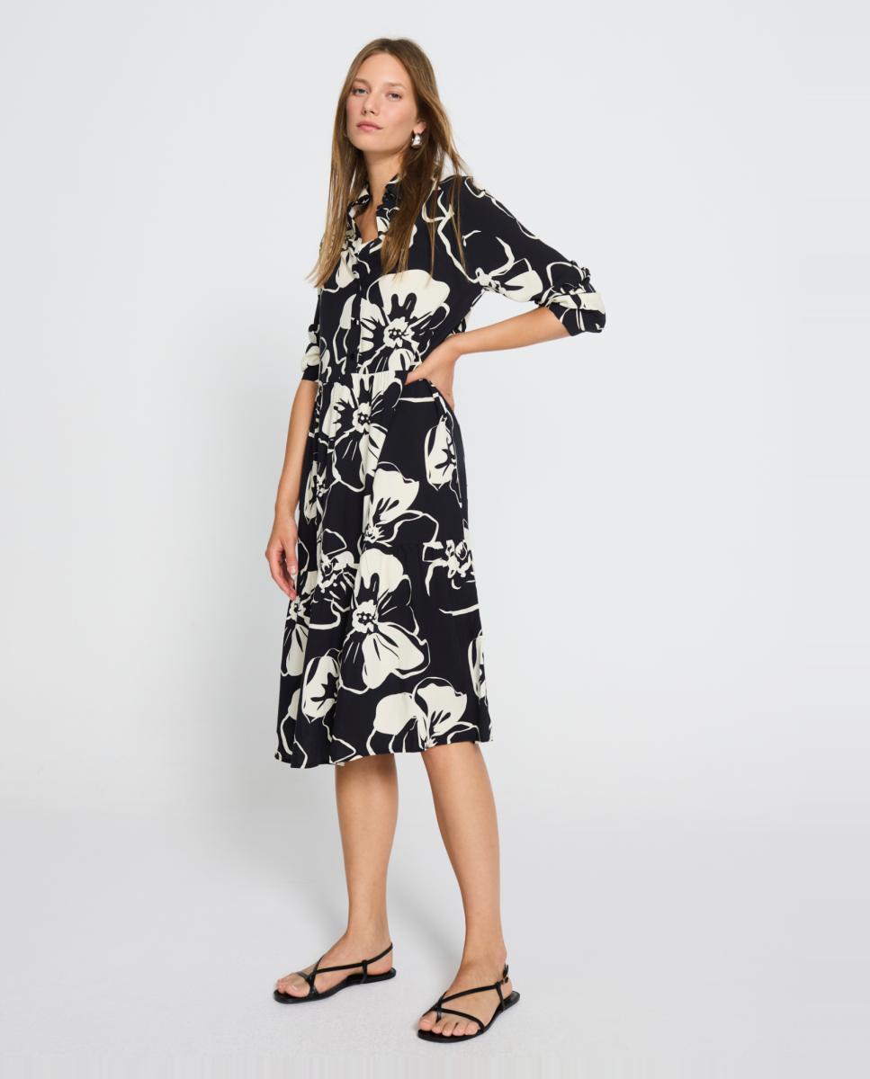 Imagem 0 de Vestido Midi com Colarinho de Camisa e Manga Raglã