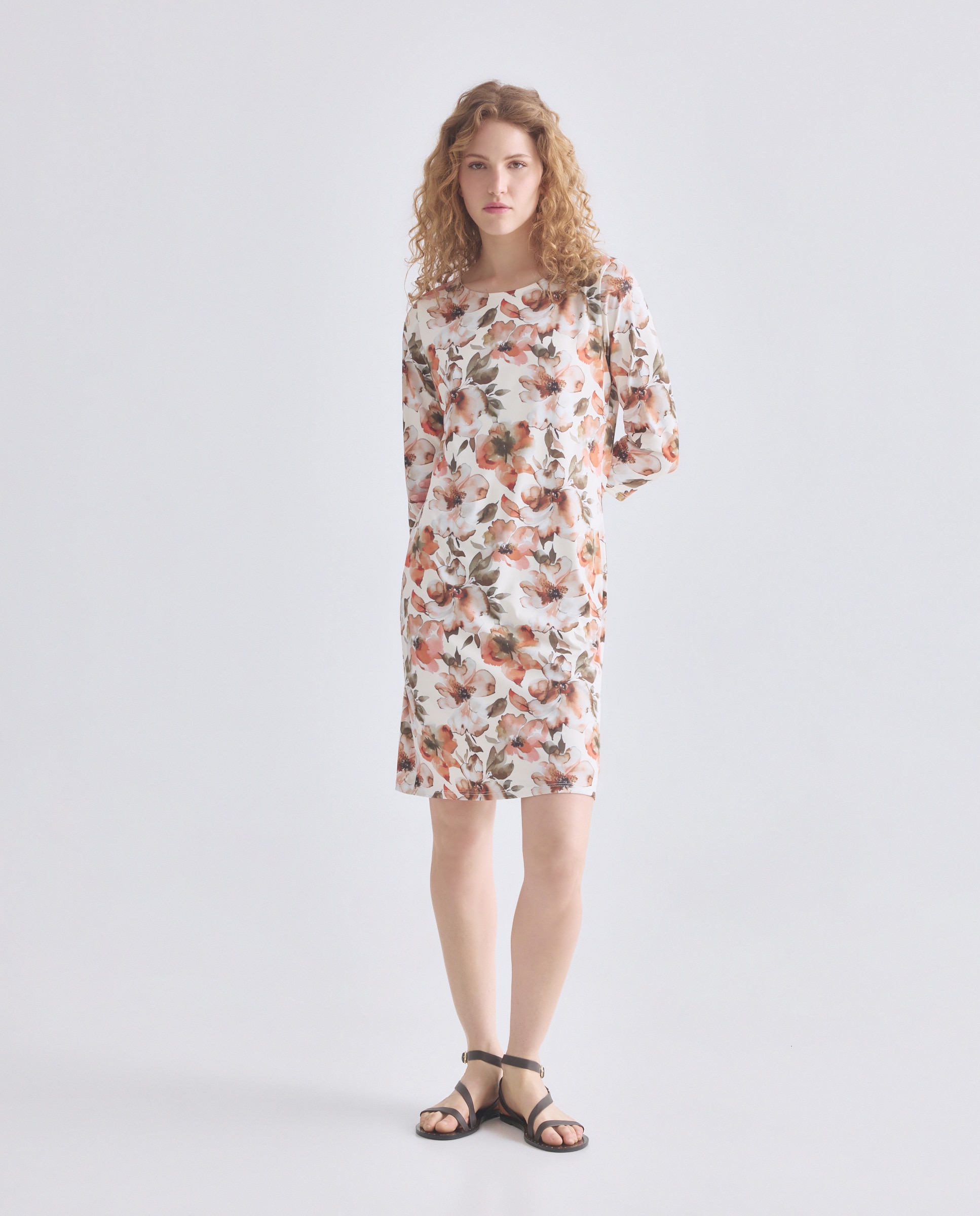 Imagen 0 de Vestido estampado manga francesa Naranja