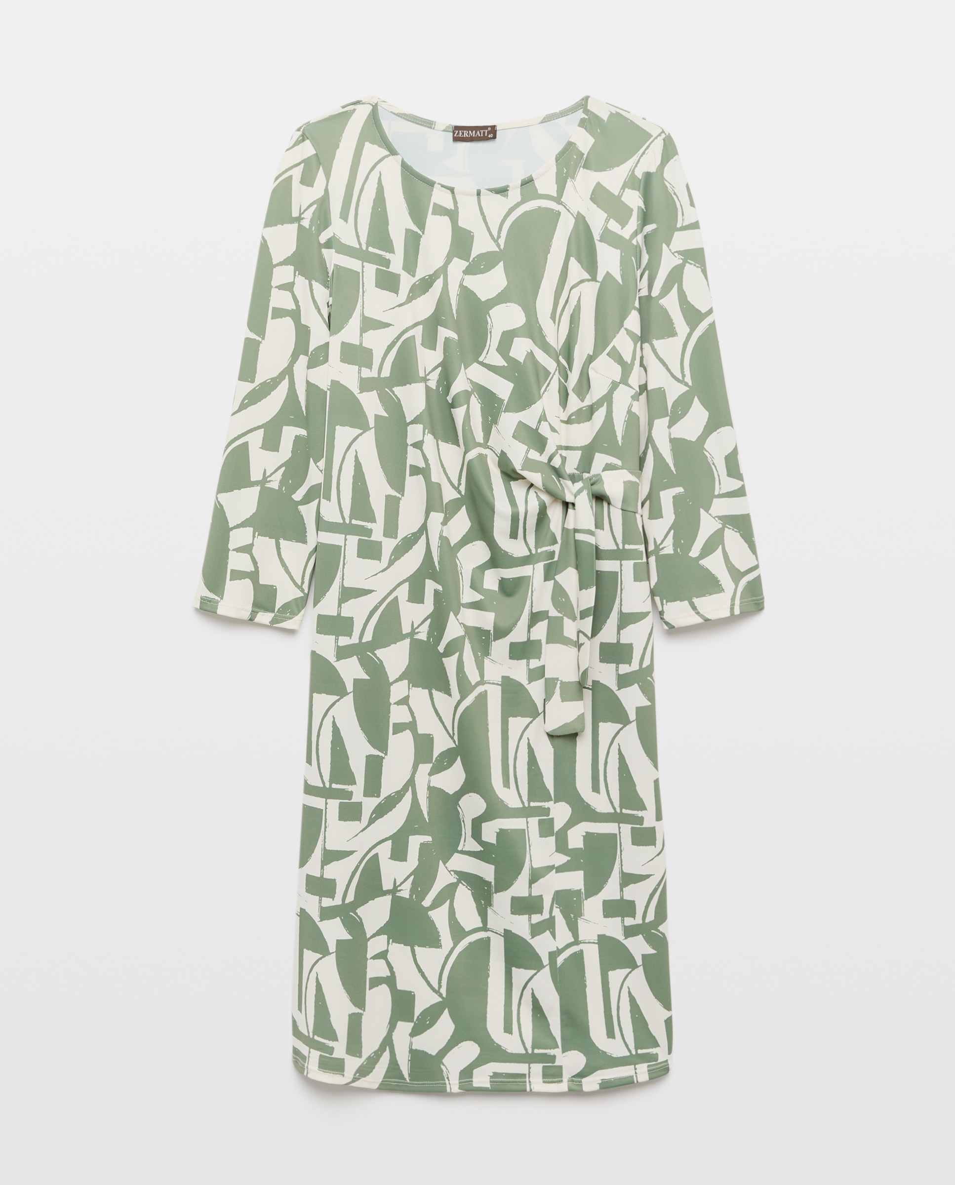 Vestido Estampado com Manga 3/4. Verde-4