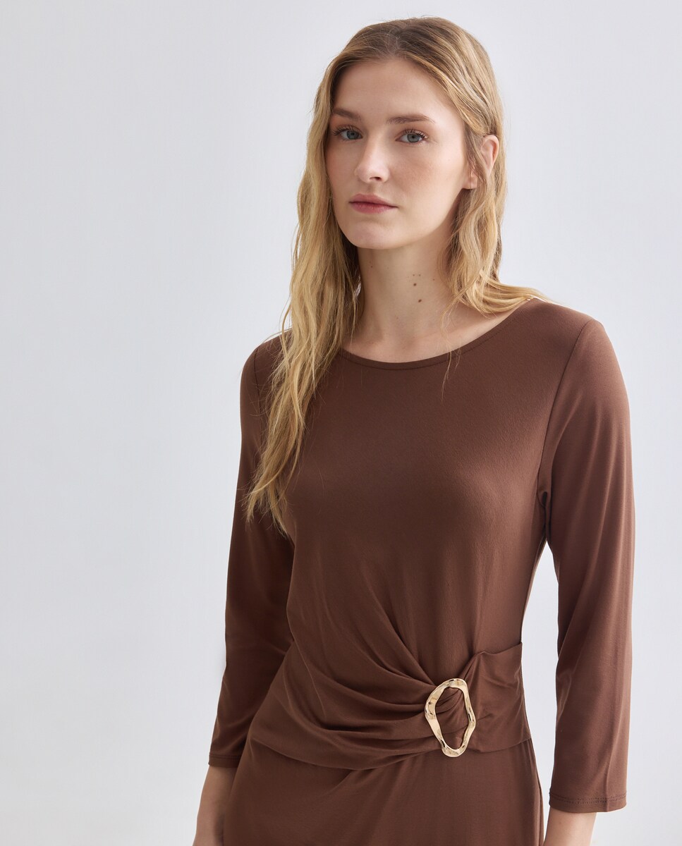 Vestido liso manga larga Verde (marron)