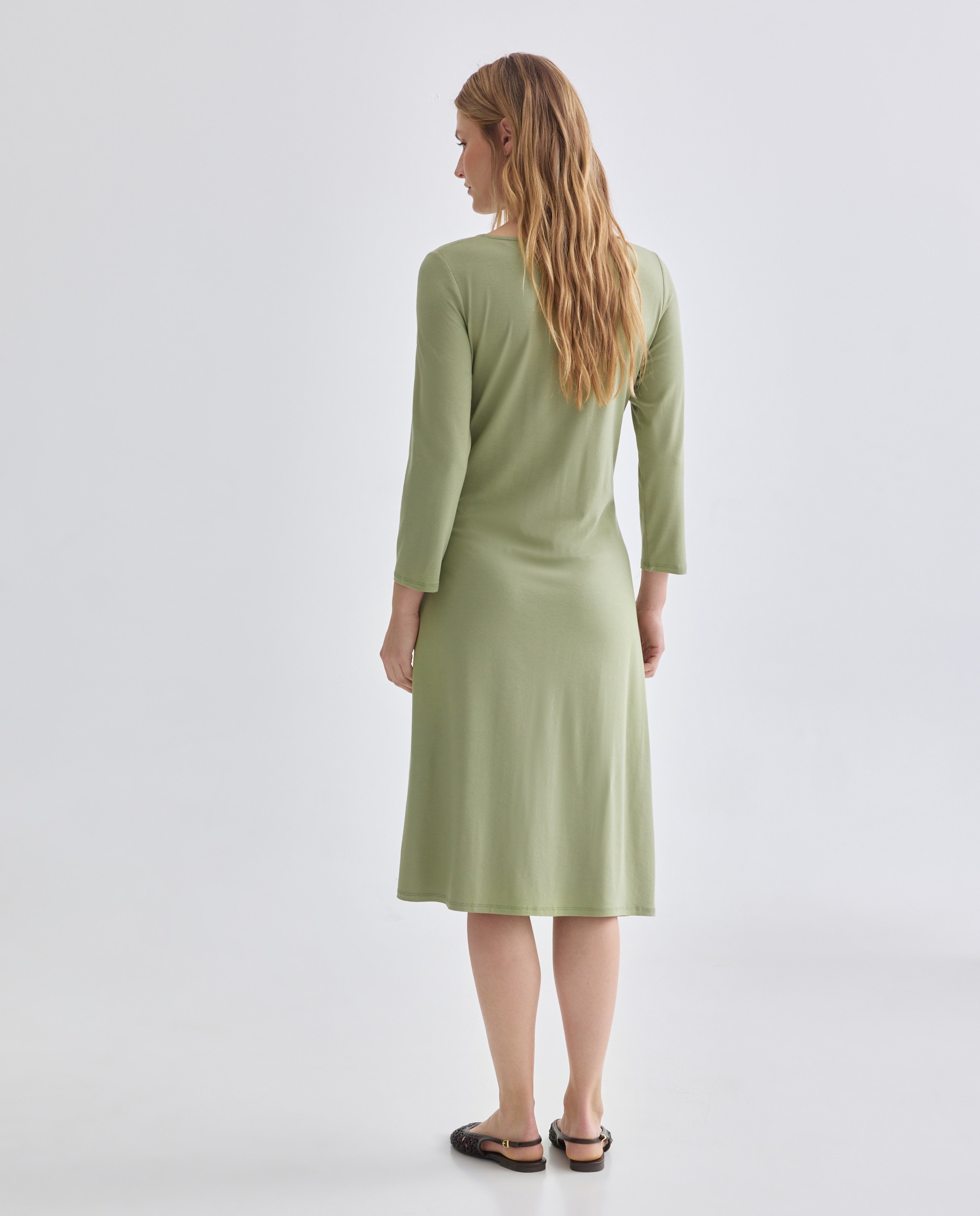 Vestido liso com manga comprida Verde-3