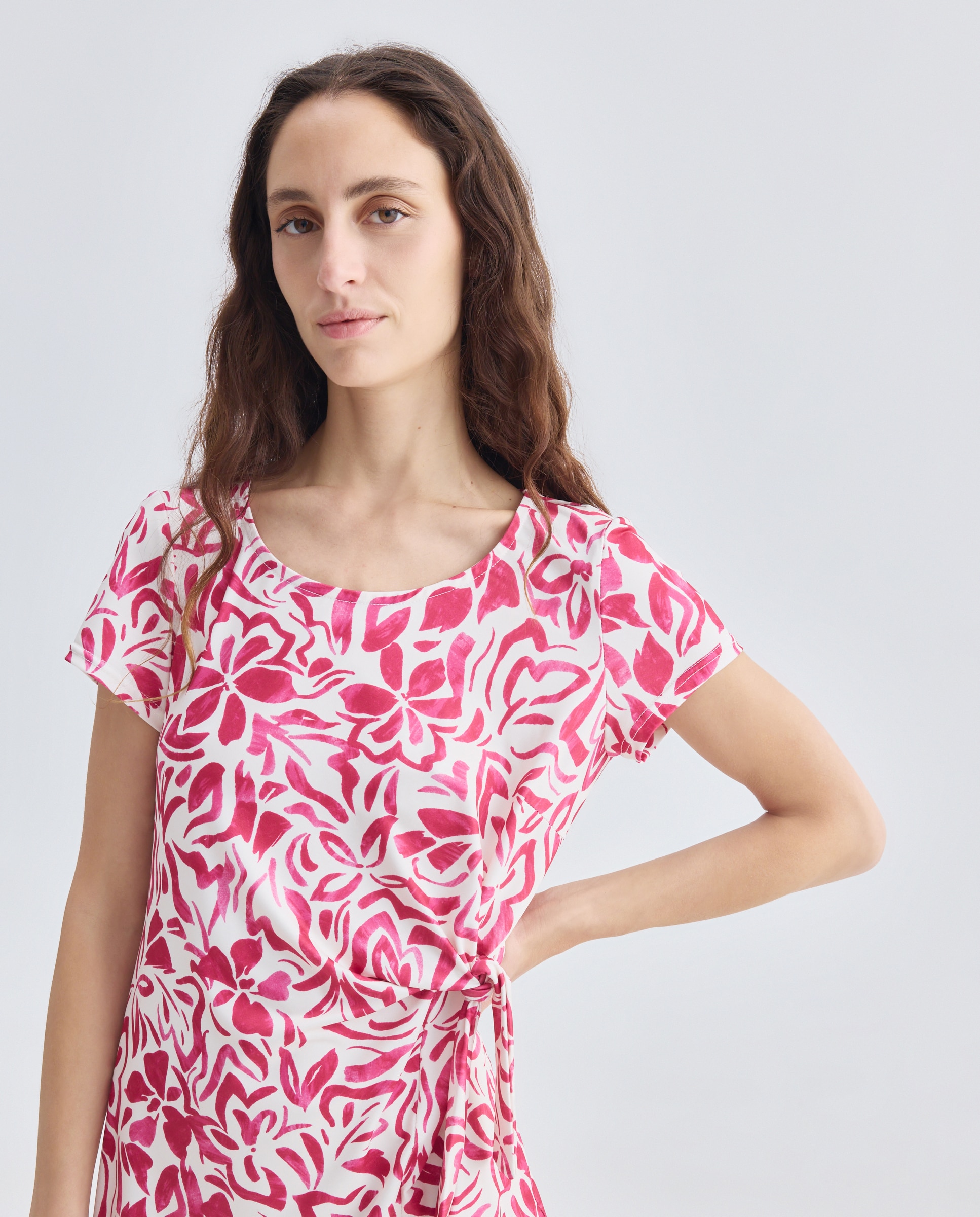 Vestido Estampado com Manga Curta Grená-2