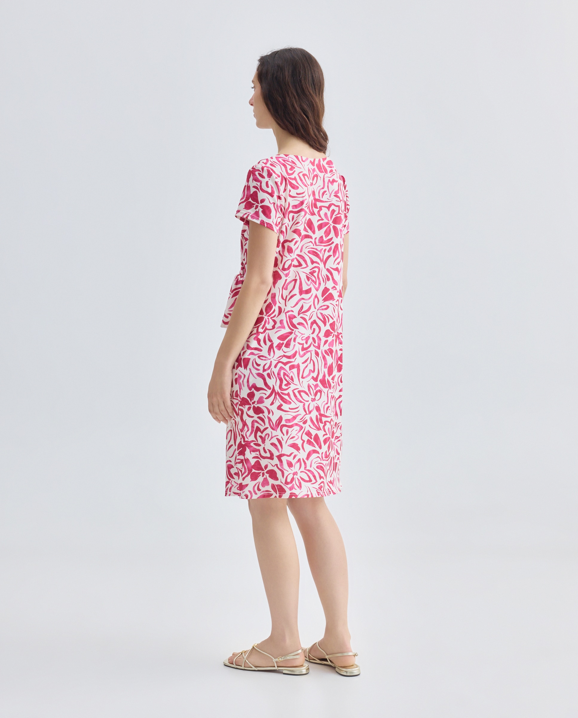 Vestido Estampado com Manga Curta Grená-3