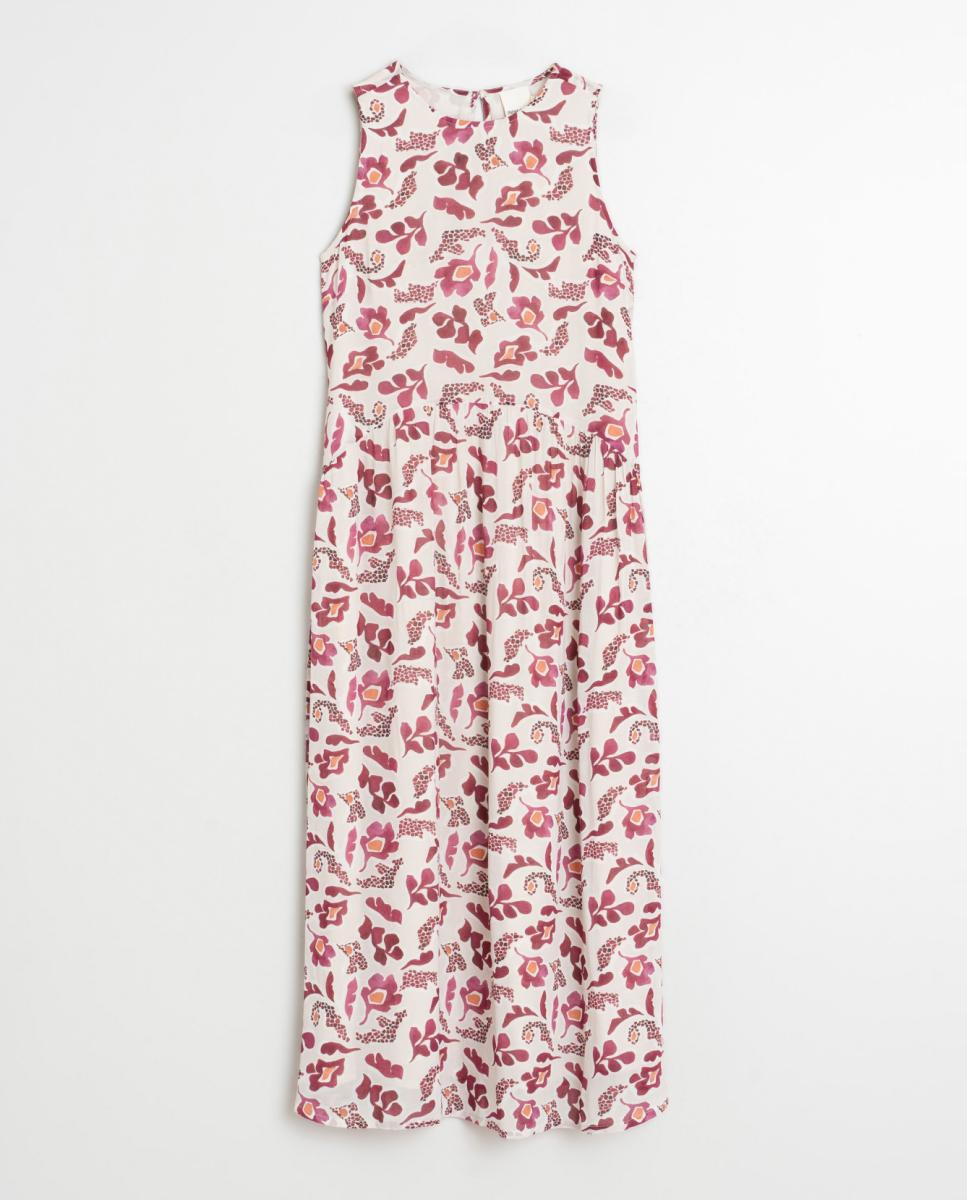 Vestido Maxi com Decote Redondo e sem Mangas Rosa-4