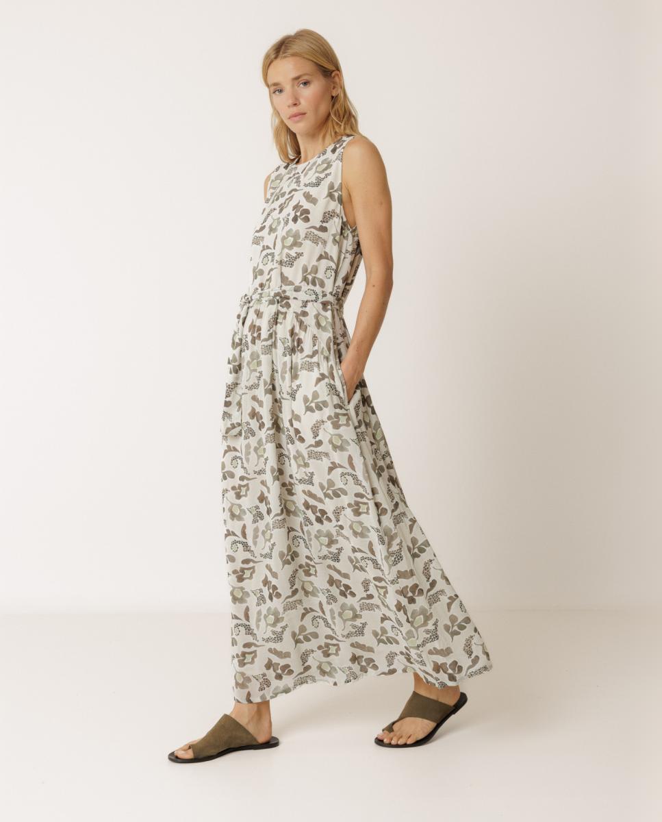Vestido maxi cuello redondo sin mangas - Indi & Cold - Kaki Kaki-1
