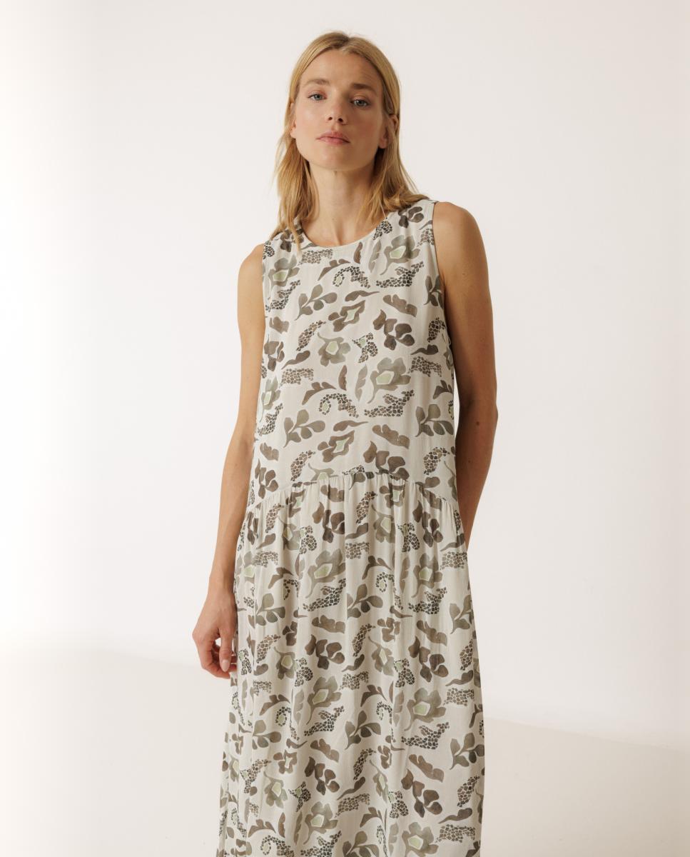Vestido maxi cuello redondo sin mangas - Indi & Cold - Kaki Kaki-3