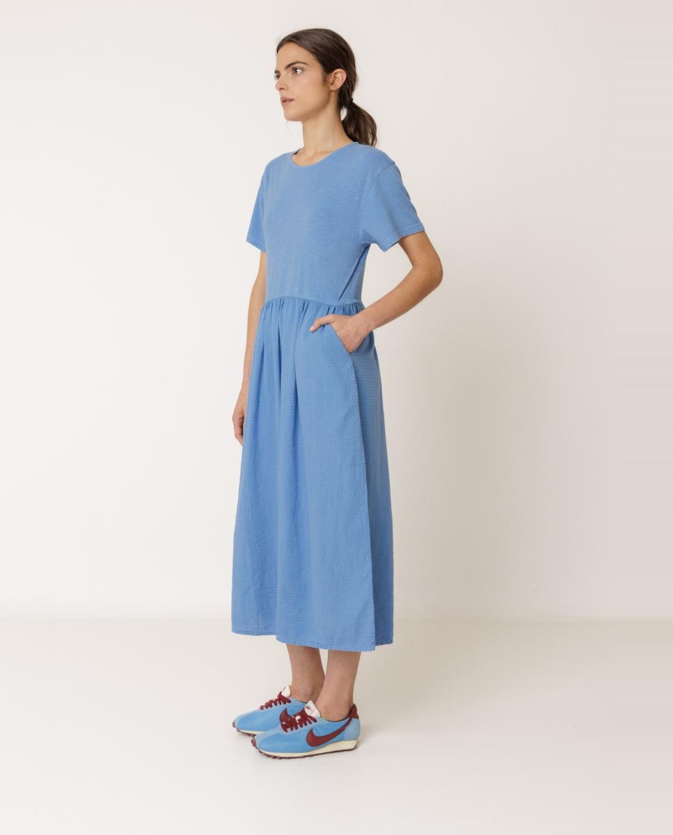 Vestido Midi com Decote Redondo e Manga Curta Cinzento-claro-3