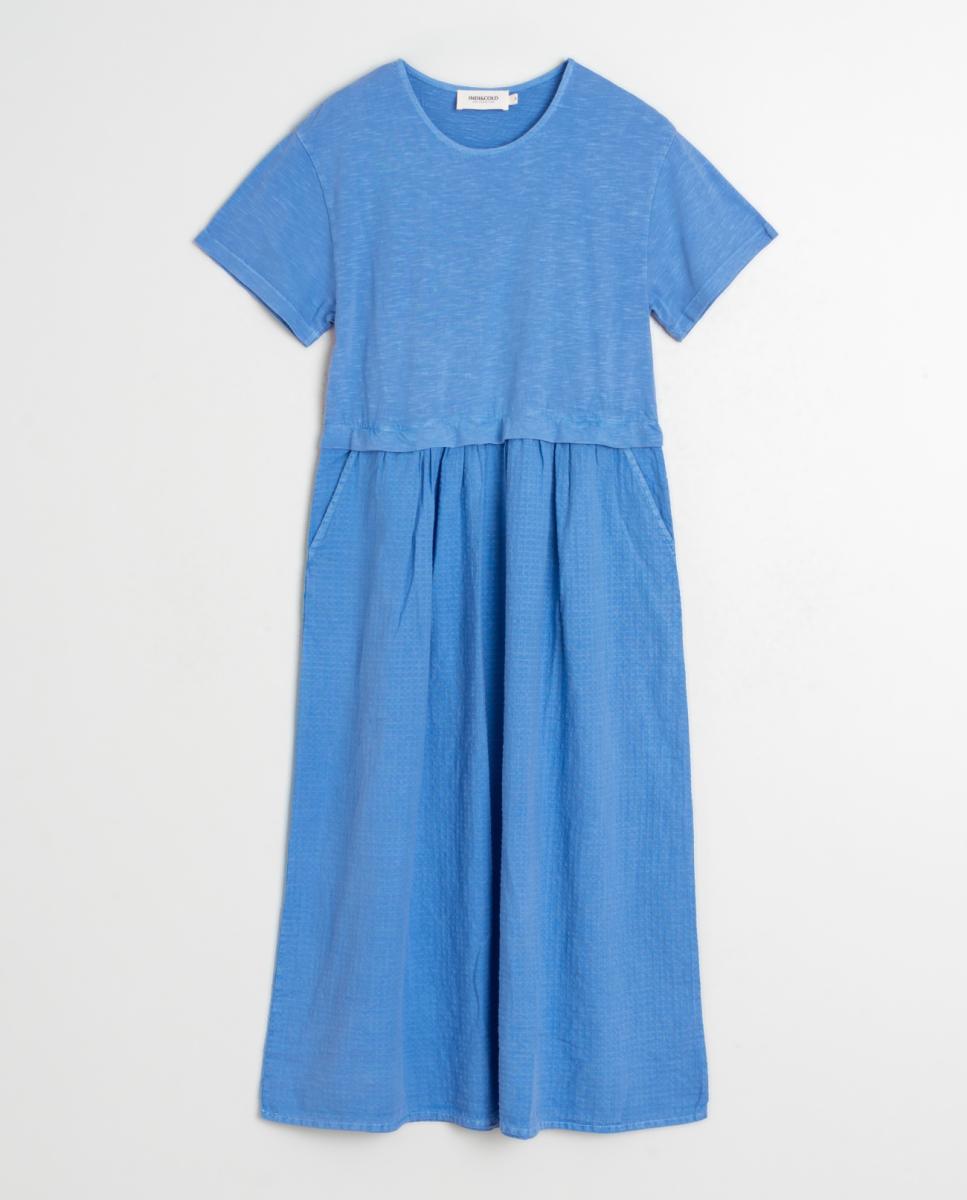 Vestido Midi com Decote Redondo e Manga Curta Cinzento-claro-4