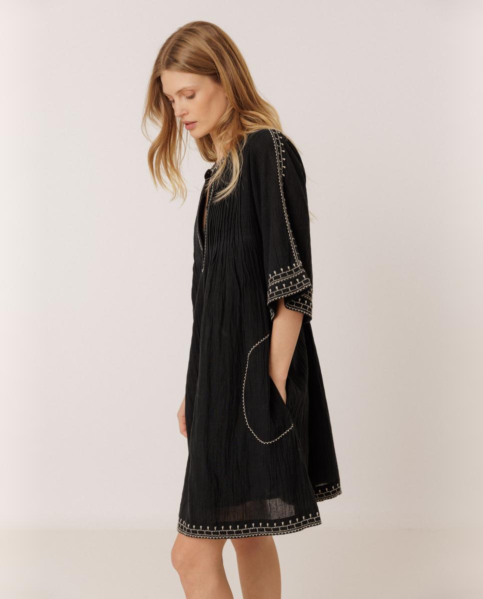 Vestido midi cuello redondo - Indi & Cold - Crudo Negro-2