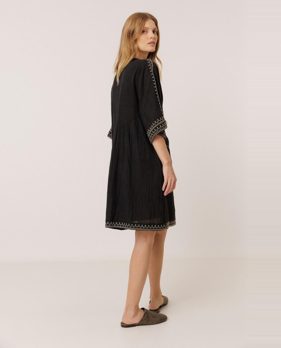 Vestido midi cuello redondo - Indi & Cold - Crudo Negro-3